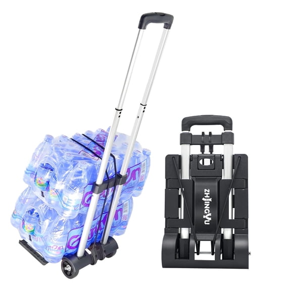 Folding Hand Truck Aluminum Trolley,Small Dolly, Foldable Hand Cart Collapsible 2 Wheel Luggage Trolley Dolly Expandable Large Chassis Foldable into Backpack