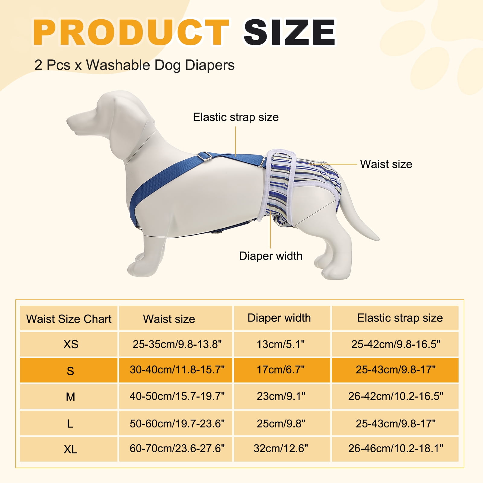 Washable Female Dog Diapers with Suspender, Reusable Dog Diapers Absorbent Leakproof(Striped Blue/Tie-Dye Light Blue S, 2Pcs), Intended for Female in Heat Cycle