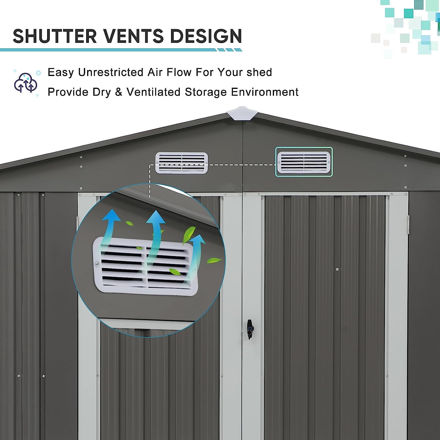 JOIVI Outdoor Storage Shed, 8'x10' Large Galvanized Steel Metal Garden Shed, Double Door W/Lock, Outdoor Storage House for Backyard Patio Lawn, Gray