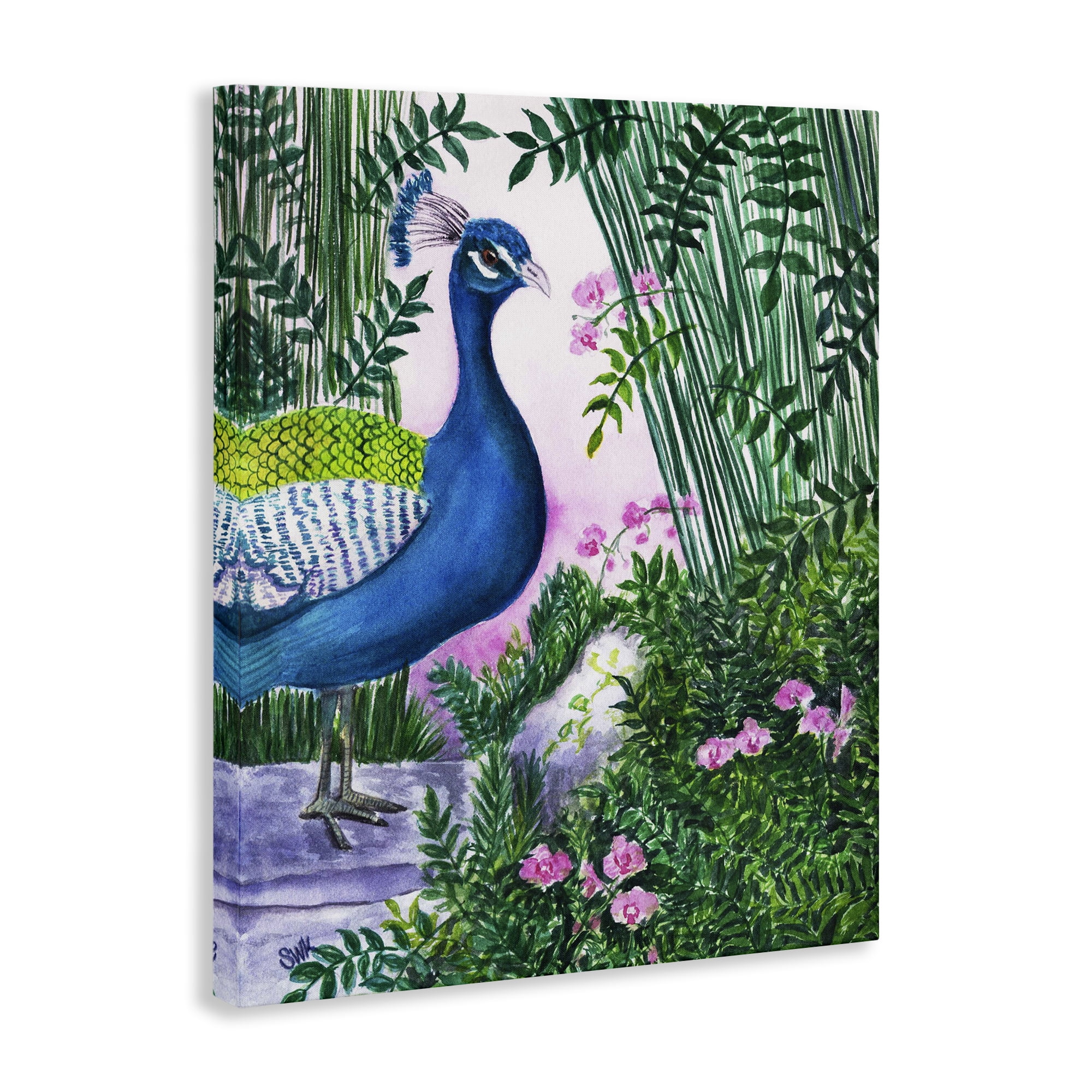 Stupell Industries Peacock in Pink Landscape & Nature Painting Wrapped Canvas Canvas Art Print Wall Art, 16 x 20