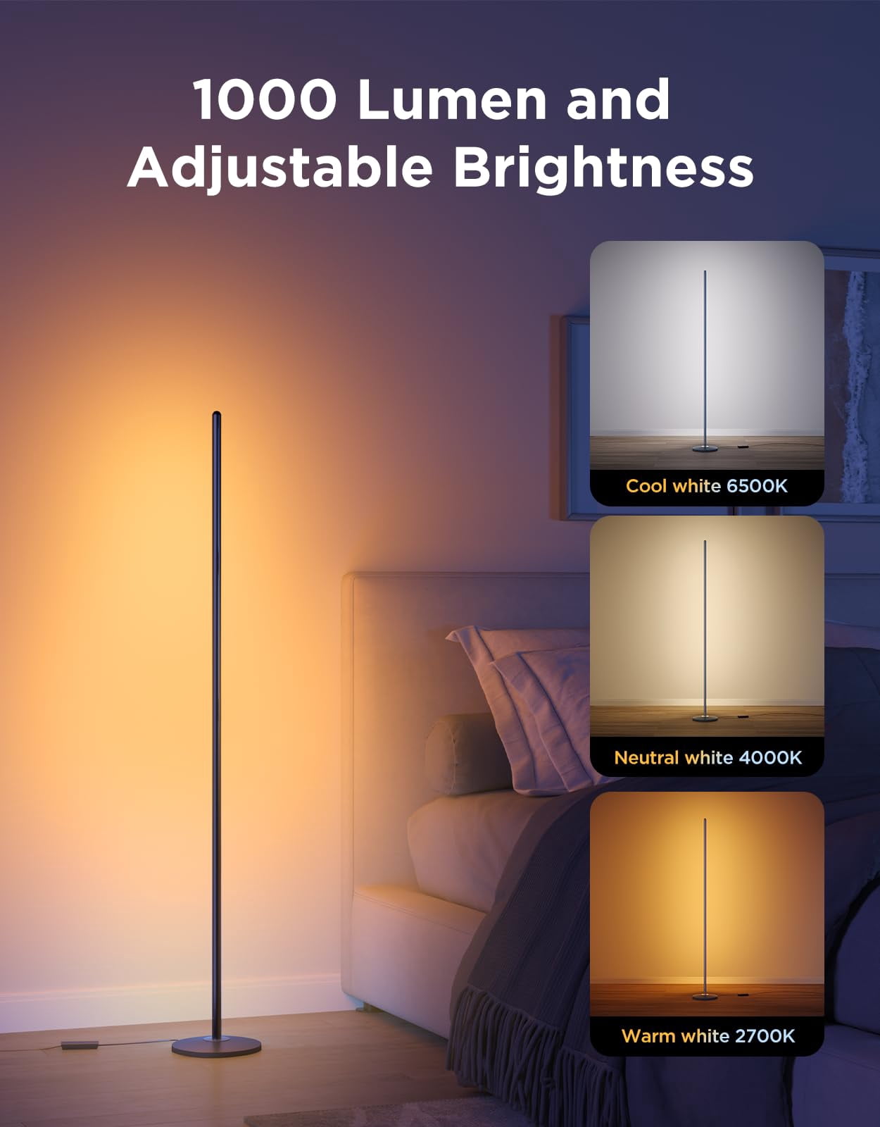 Govee Rgbic Floor Lamp Basic  1000lm Led Corner Compatible With Smartthings Alexa And Matter Modern Music Sync 16 Million Diy Colors Standing For Bedroom Living Room