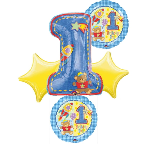Hugs and Stitches Boy 1st Birthday Balloon Bouquet Pkg/1