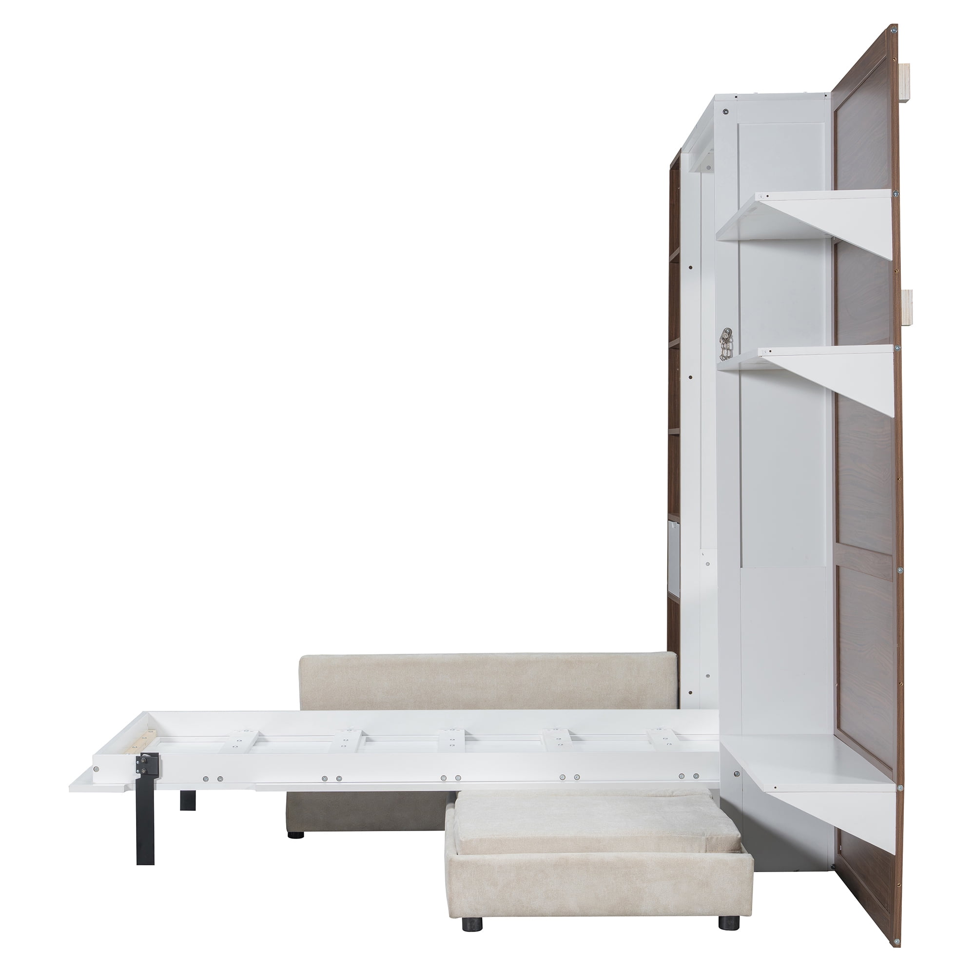 Twin Size Murphy Bed with SOpen Shelf, USB Port, L Shape Sofa, Space-Saving for Small Space, Guest Room
