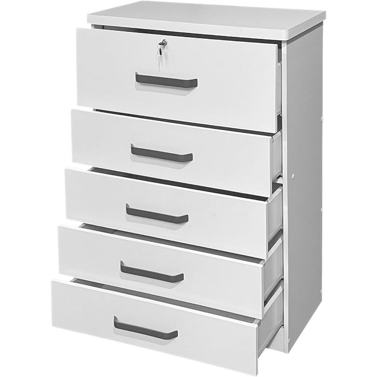 5 Drawer Dresser with Lock for Bedroom and Storage-Color:White - Walmart.com