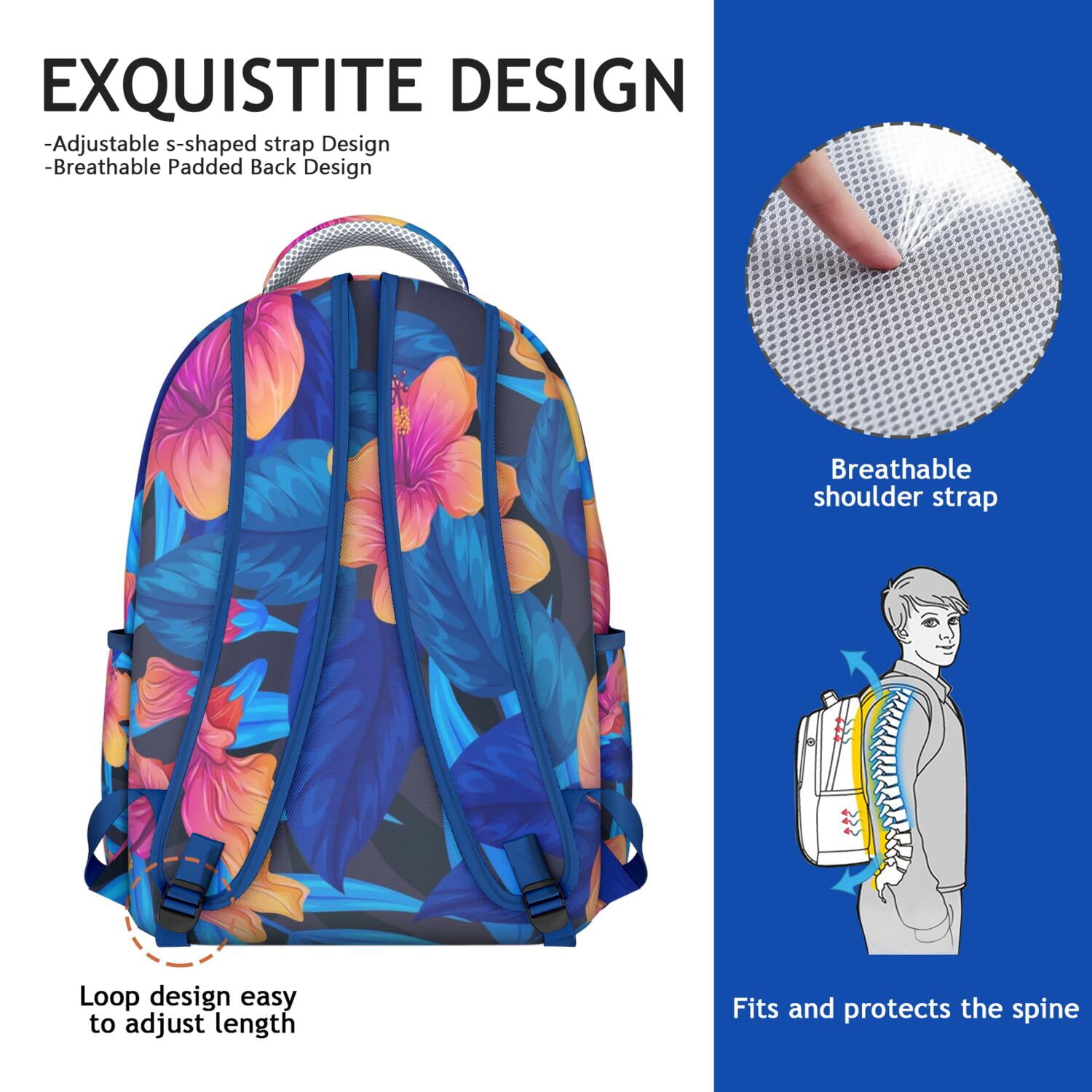 Exotic Botanical Themed Waterproof Backpack, Ergonomic & Stylish for College & Daily Use