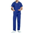thumbnail image 3 of Minjewel Men's Relaxed Fit Short Sleeve Nursing Scrubs Set, Soft & Functional Uniform for Male Healthcare Professionals & Caregivers,Royal Blue M, 3 of 6