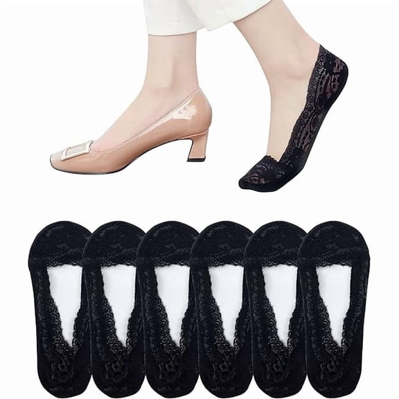 Eryueer Women No Show Socks 6 Pairs Lace Socks Non Slip Invisible Socks for Women, Low Cut Womens Socks with Lace Trim