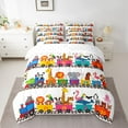 thumbnail image 2 of Homewish Elephant Zebra Giraffe Twin Bedding Sets 7-Piece for Preppy Children Teens,Cartoon Train Bedding Comforter Set Microfiber,Kawaii Jungle Animal Breathable Sheet Sets,Lightweight Room Decor, 2 of 8