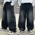 thumbnail image 2 of Afdoent Kids Baggy Jeans Boys Wide Leg Elastic Waist And Multiple Pockets Cargo Trousers Jeans Denim Pants For Children 5-6 Years, 2 of 9