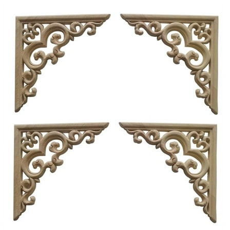 4PCS Unpainted Wooden Mouldings Decal European Wood Appliques for Furniture Cabinetk7985