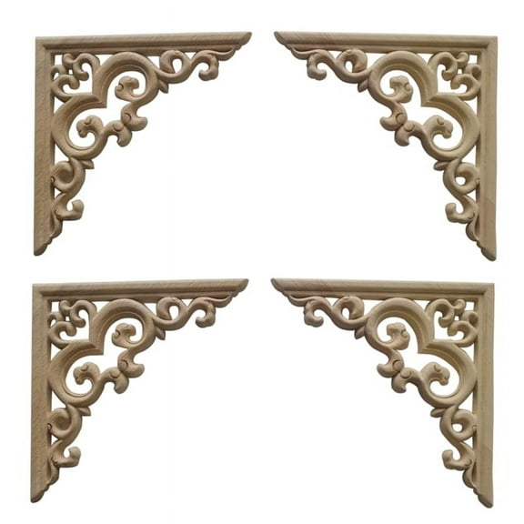 4PCS Unpainted Wooden Mouldings Decal European Wood Appliques for Furniture Cabinet Flower Wood Carving Decorative 10Cm