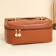 thumbnail image 2 of MERILER Large Capacity Leather Travel Cosmetic Bag with Brush Slots and Divider for Easy Organization, 2 of 7