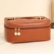 thumbnail image 1 of Bolsa de cosméticos de viaje de gran capacidad con ranuras y separador para pinceles - Organizador de maquillaje de cuero para mujer, 9,45x6,7x4,33 pulgadas, blanco negro rosado marrón, 1 of 8