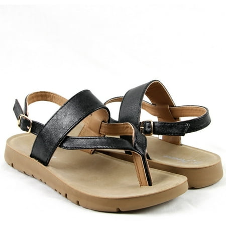 

Women Comfortable Flip Flops Sandals Glitter Upper Shoes T-Strap Style Black