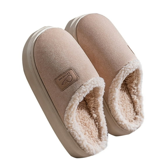 Xfvqtps Fuzzy Slippers for Womens and Mens Lovers House Slippers Fluffy Slippers Suede Thickened Plush Lining Memory Foam Thick Bottom Non Slip Cute Solid Color Warm Winter Home Slippers Beige
