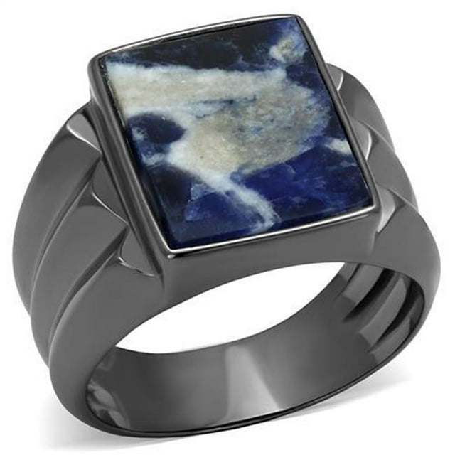 Men IP Light Black Stainless Steel Ring with Semi-Precious in Capri Blue - Size 10