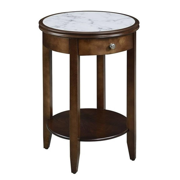 Pemberly Row Traditional Wood End Table with Faux Marble Top in Espresso