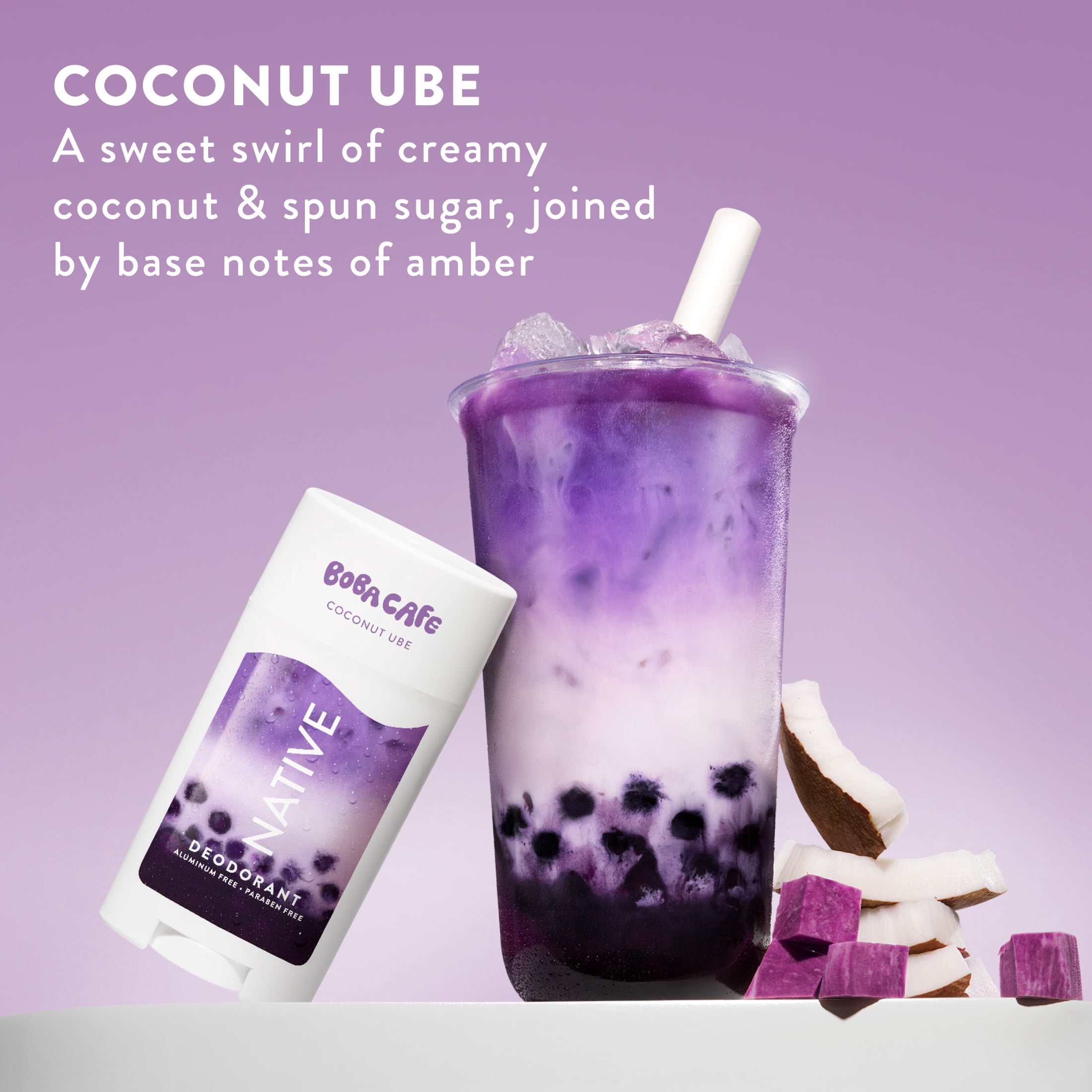 Native Aluminum Free Deodorant, Limited Edition Coconut Ube, 72 Hour Odor Protection, for Women and Men, Boba Café, 2.65oz