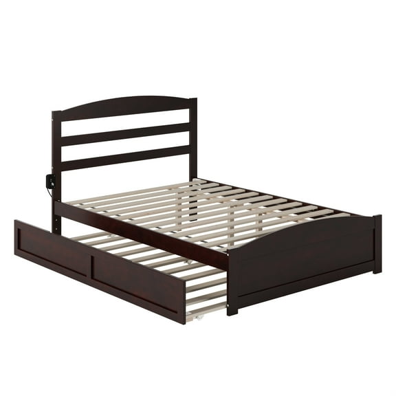 Warren, Solid Wood Platform Bed with Footboard and Twin Trundle, Full, Espresso