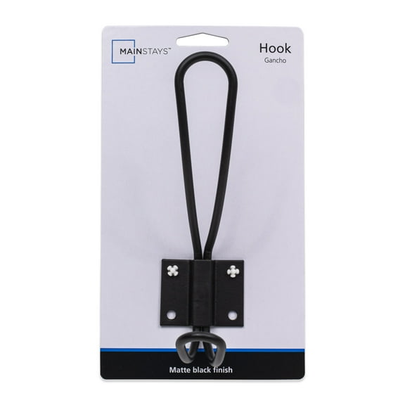 Mainstays Rustic Wall Mounted Coat and Hat Metal Wire Double Hook, Matte Black