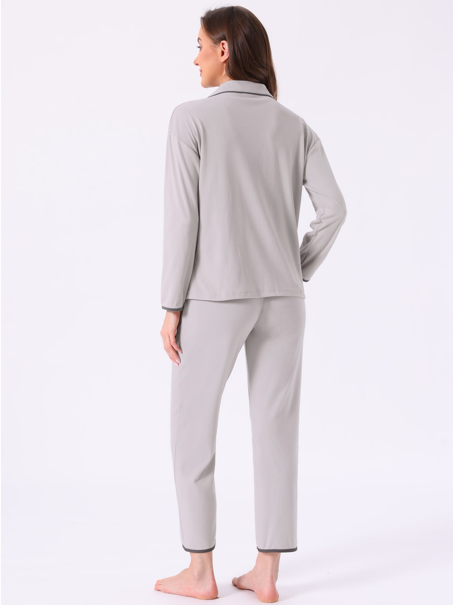 DARING DIVA Pajamas Set Winter Fleece Warm Long Sleeve Sleepwear L Gray