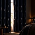 thumbnail image 6 of 100% Blackout Curtains Silver Waves Lines Grommet Thermal Insulated Curtains for Living Room Bedroom Patio Door,NavyBlue,W37 x L84 inch (4 Panels), 6 of 8