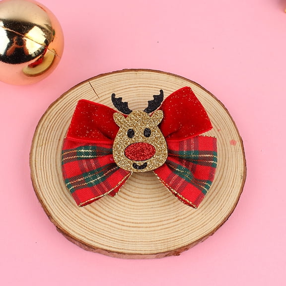 D-GROEE 6PCS Christmas Side Clip Colorful Anti-slip Plaid Print Durable Red Berry Fix Hair Lightweight Bow-knot Girl Hair Clip Gift