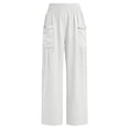 thumbnail image 7 of ZHYou No Boundarie Womens High Waisted Wide Leg Cargo Pants with Pockets Stretch Elastic Waist Loose Fit Casual Summer Pull On Pants White Size 2XL, 7 of 7