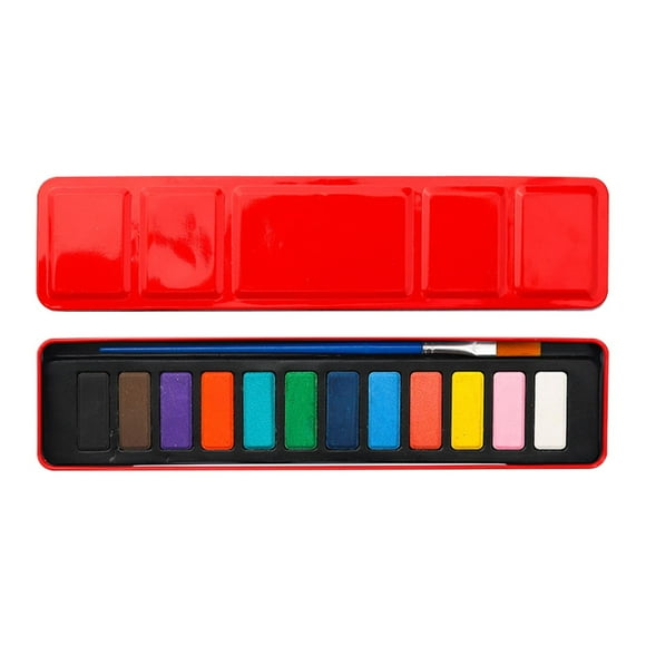 EGNMCR 12 Color Solid Watercolor Paint Suit Iron Box Art Supplies Portable Hand Drawn Children's Painting Paint Powder watercolor paints