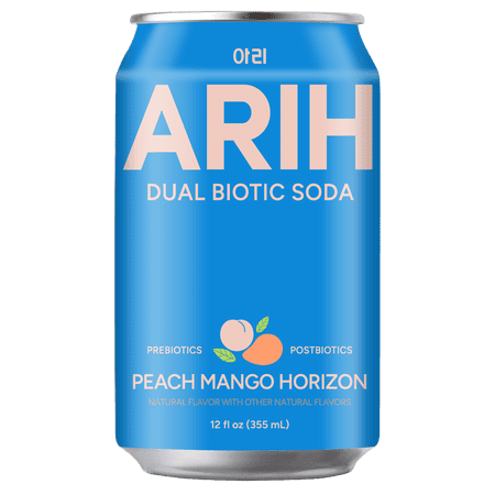 ARIH Dual Biotic Soda, Functional Prebiotic and Postbiotic Soda, Low Sugar, Peach Mango Horizon, 12 fl oz