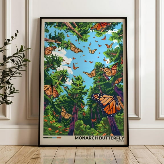Monarch Butterfly Travel Poster - Mexico Wall Art Print, Illustration Poster, Artwork, Home & Office Decor, Gift Idea, Travel Print Wall Art, Modern Wall Decor, 8x12 UNFRAMED