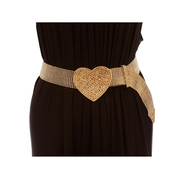 1 1/2" Rhinestone Encrusted Heart Mesh Metal Ball Chain Belt