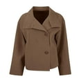 thumbnail image 5 of Breezora Women's Short Wool Blend Crop Coat Stand Collar Button Front Loose Casual Winter Jacket Outerwear S Size Coffee, 5 of 5