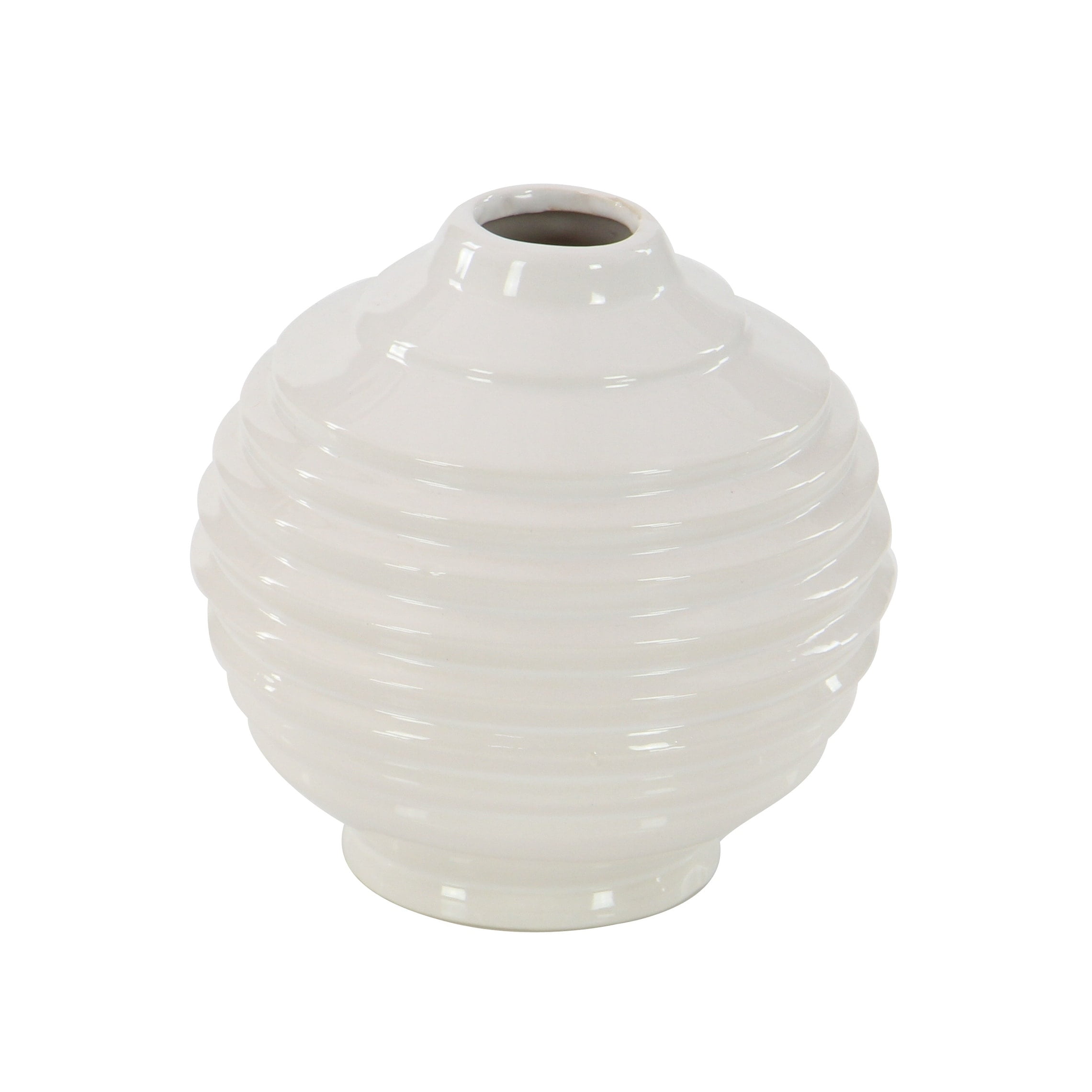DecMode 6"W, 6"H Cream Ceramic Vase with Varying Patterns, Set of 3