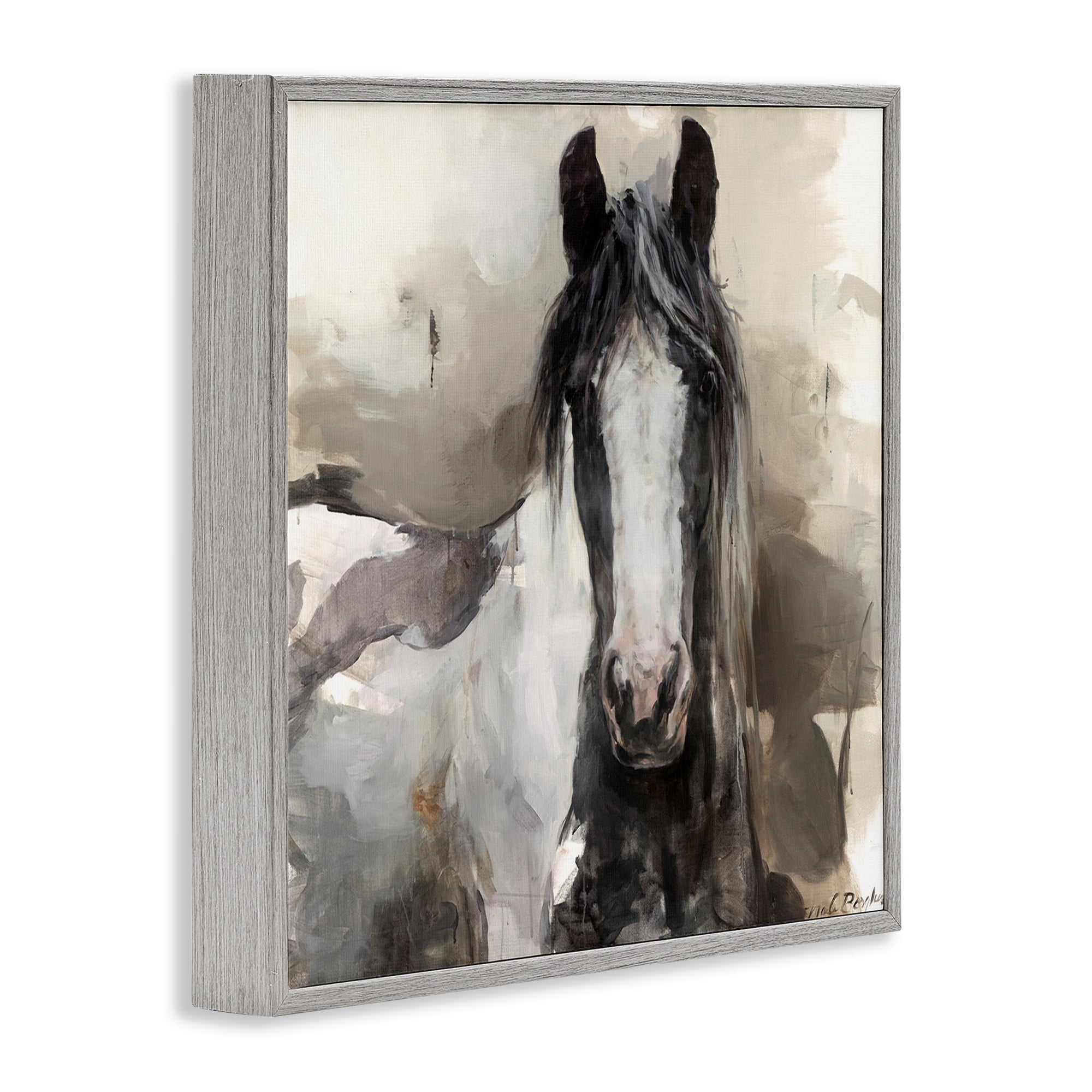 Stupell Industries Grey & Beige Horse Abstract Animals & Insects Painting Gray Framed Art Print Wall Art, 12 x 12