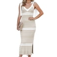 thumbnail image 2 of LANGWYQU Deep V-Neck Striped Long Dress Sleeveless Strappy Tie Bodycon Dress, 2 of 5