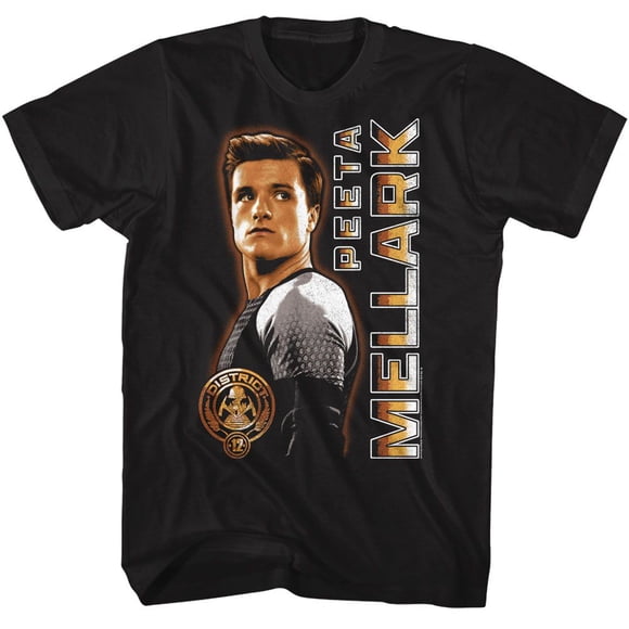 Hunger Games Peeta Vertical Text Black Adult T-Shirt