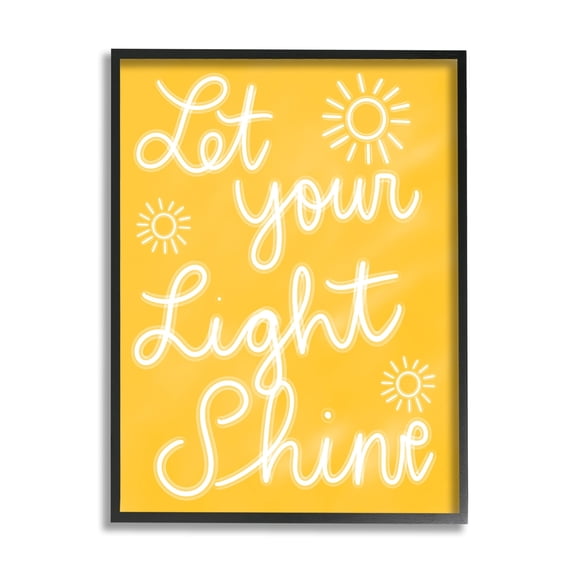 Stupell Industries Let Your Light Shine Yellow Phrase Inspirational Painting Black Framed Art Print Wall Art