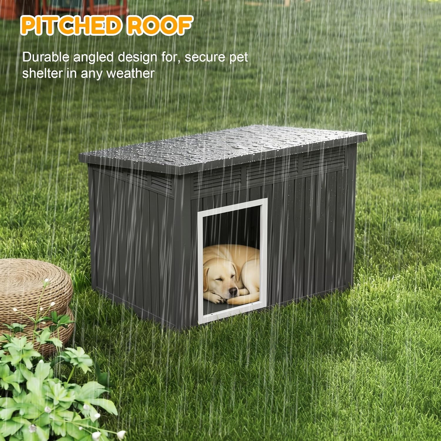 YOSADIER Large Dog House for Indoor & Outdoor - Weatherproof & Removable Roof, Fits Small to Large Dogs-Black (42.8" L x 33" W x 31.5" H)