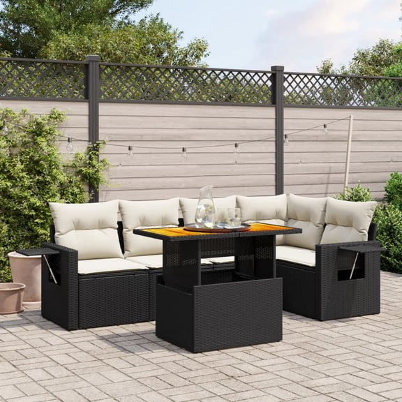 vidaXL Garden Sofa Set Black PE rattan Large Adjustable Armrests