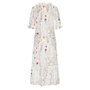 Summer Dresses for Women 2024 Oversize Fashion Casual Spring And Summer V-neck Three-quarter Sleeve Printed Dress