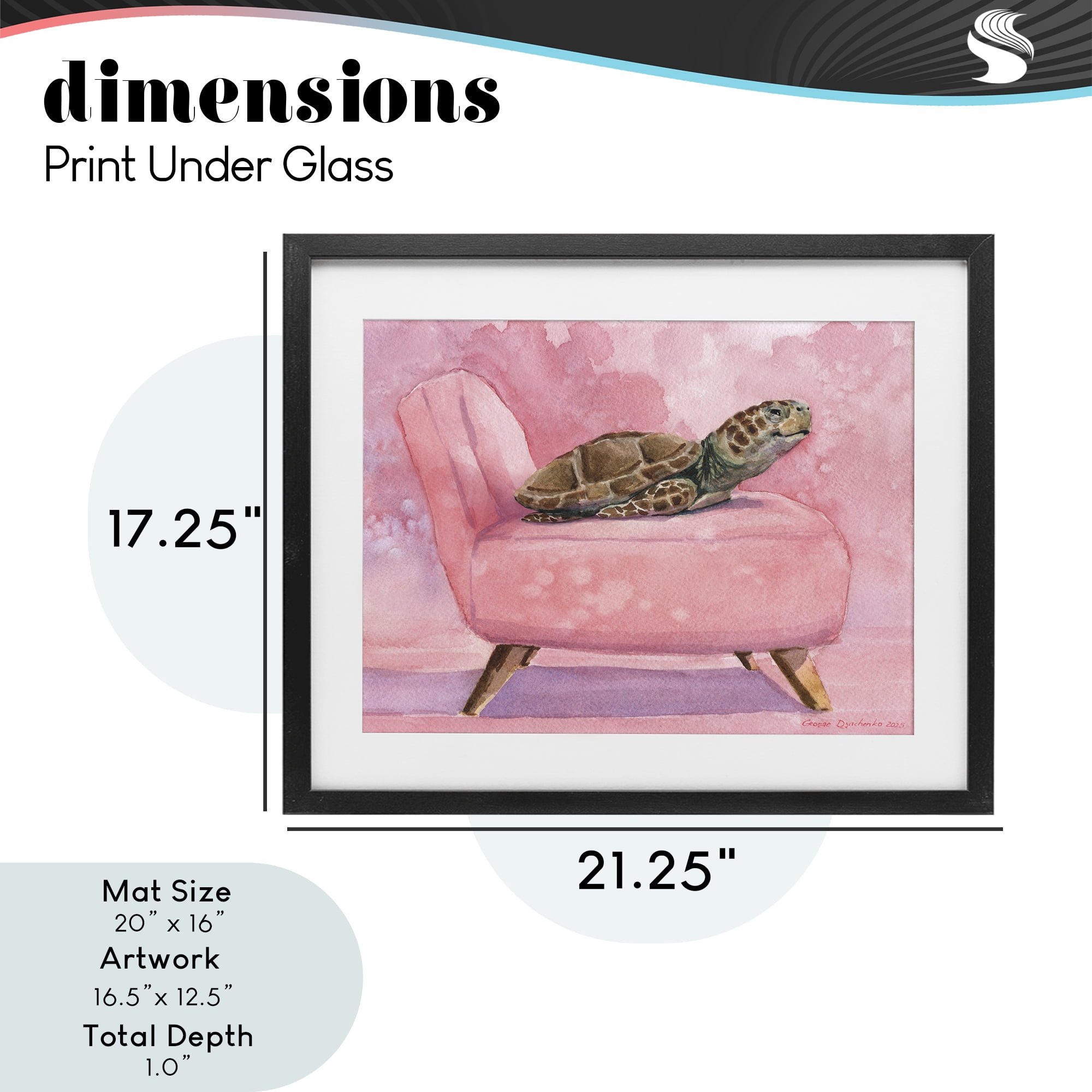 Stupell Industries Happy Turtle on Pink Chair Black Framed Print Under Glass, design by George Dyachenko
