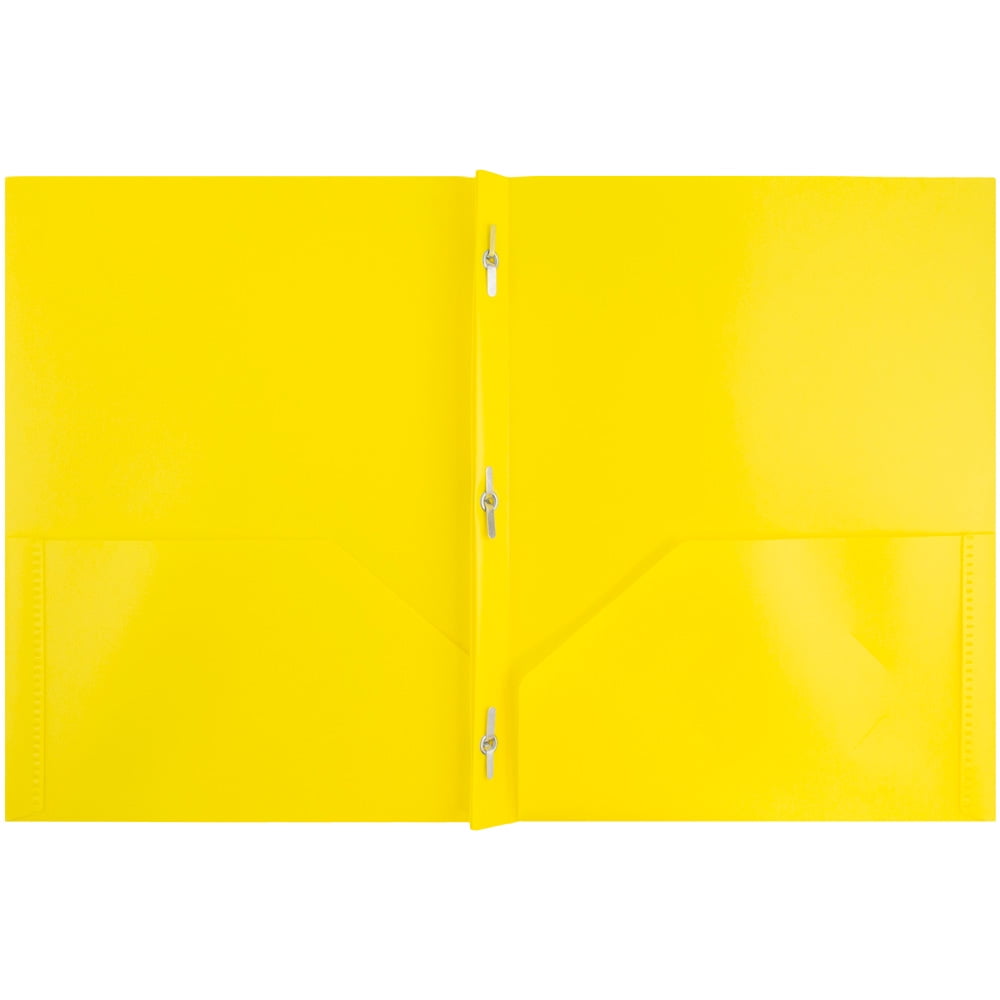 JAM Paper Plastic 2 Pocket School POP Folders with Metal Prongs Fastener Clasps, Yellow, Bulk 96/pack