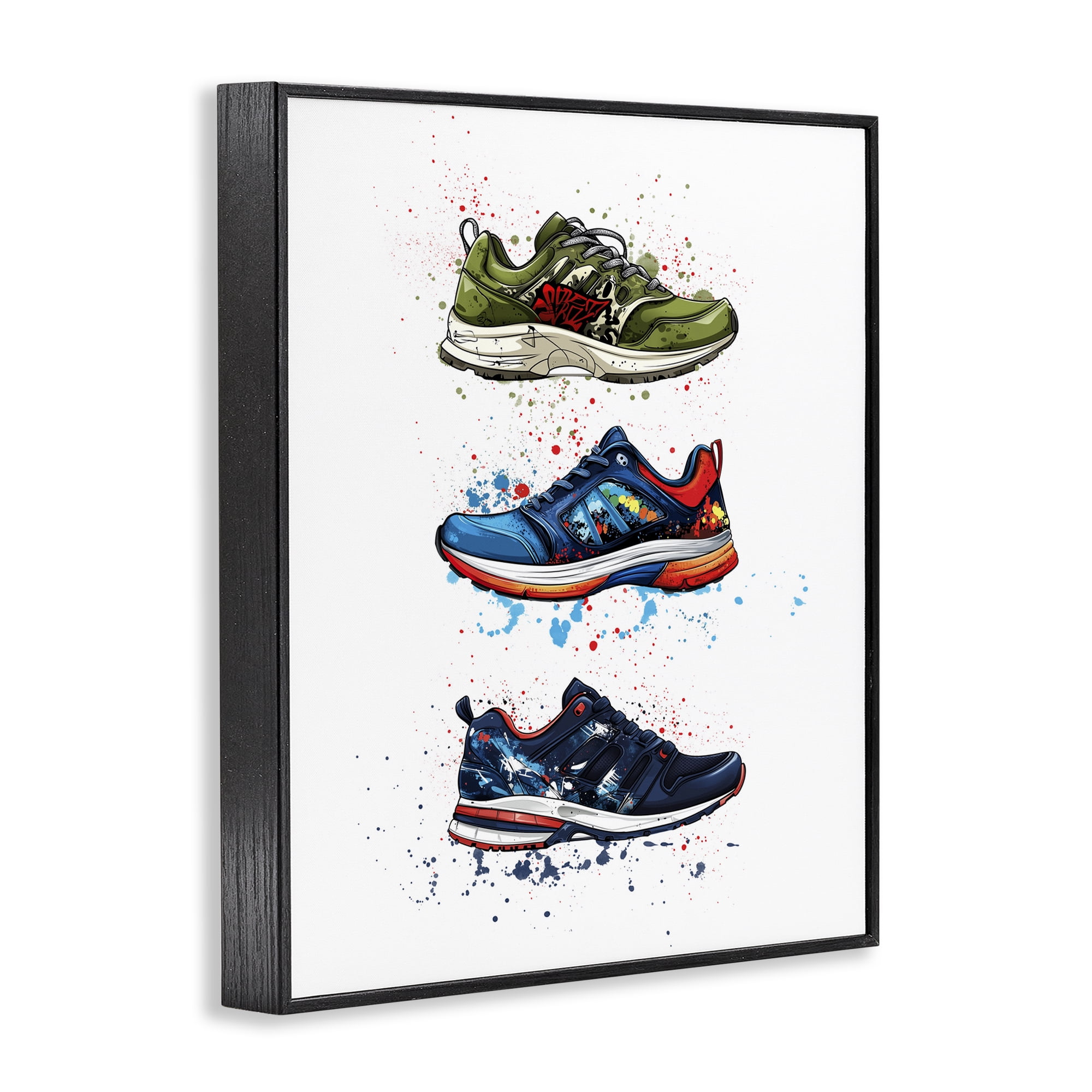 Modern Spray Sneakers Black Framed Giclee Art, design by Christine Simpson Art