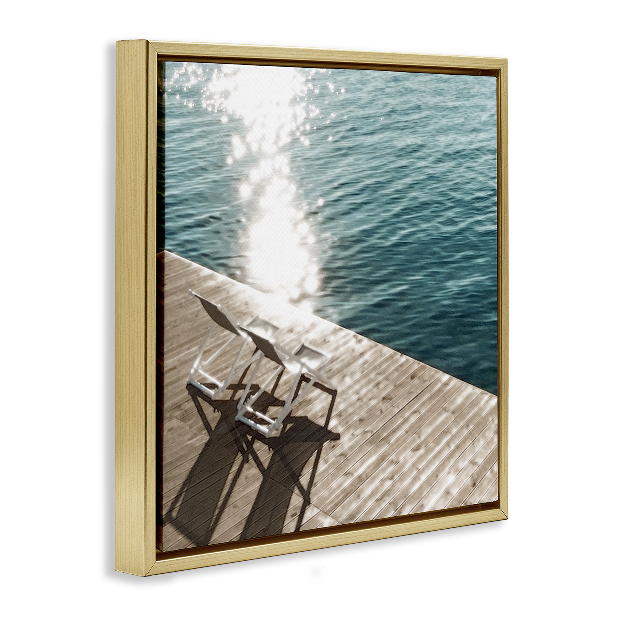 Stupell Industries Deck Chair Shadows Landscape Painting Gold Floater Framed Canvas Art Print Wall Art, 25 x 25
