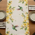 thumbnail image 5 of Table Runners 36 Inches Long Dress Scarves, Spring Floral Farmhouse Kitchen/Dining Table Runner, Short Coffee Tablerunners, Watercolor Forsythia Flowers Hummingbirds Beige 13x36 Inch, 5 of 9