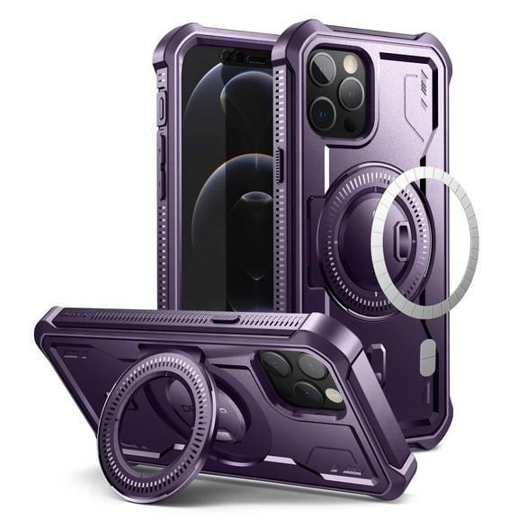 Dexnor Magnetic Case for iPhone 12 & iPhone 12 Pro Case, Compatible with MagSafe, [Built in Screen Protector and Kickstand] Full-Body Shockproof Rugged Bumper Phone Cover for iPhone 12/12 Pro, Purple