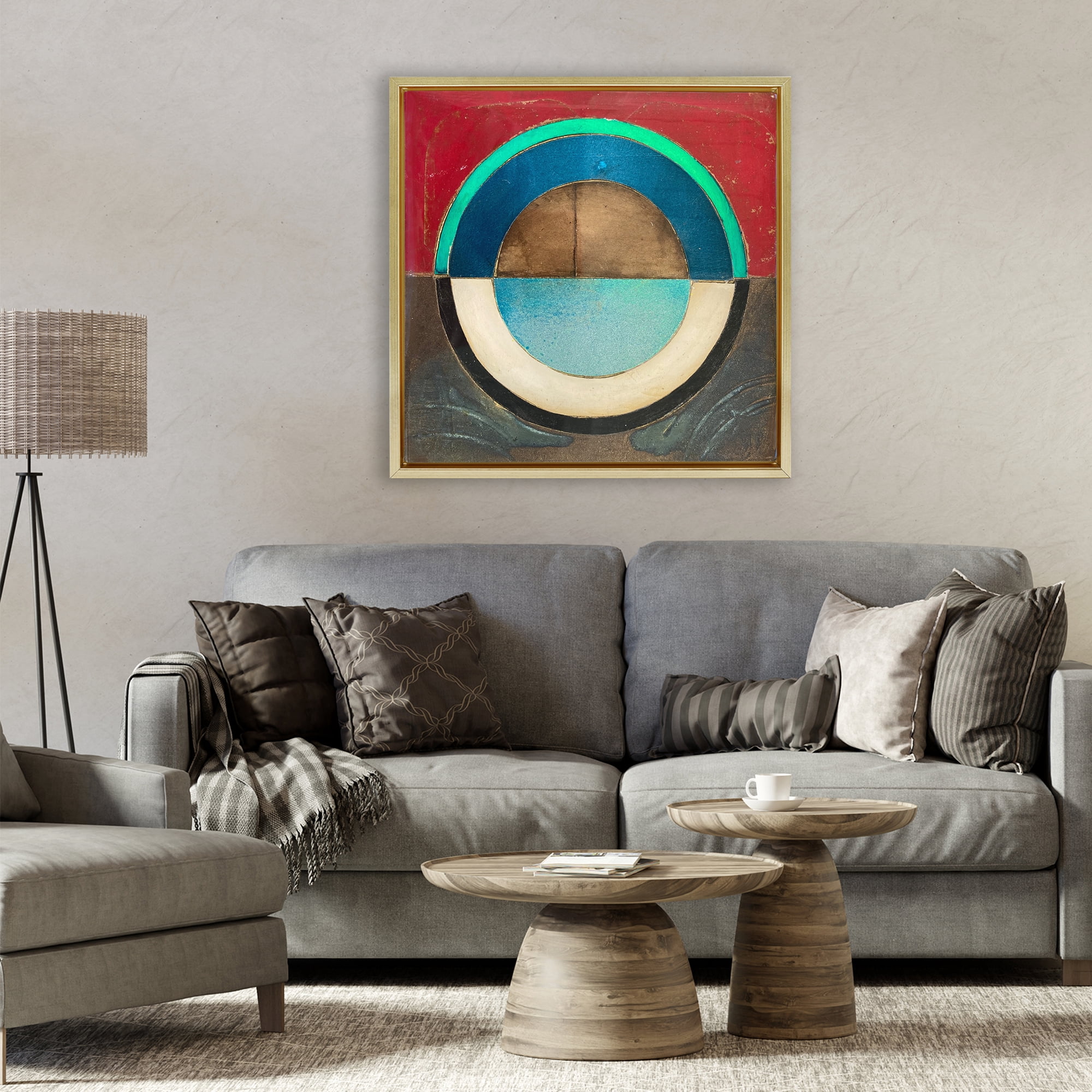 Stupell Industries Round Distressed Circle Gold Framed Floater Canvas Wall Art, design by Matthew Finger