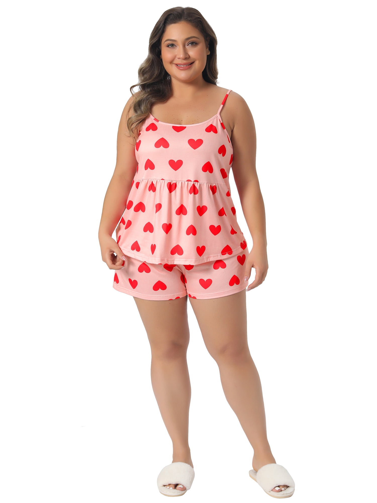 DARING DIVA Women's Plus Sleepwear Cami Shorts Set Cute Lingerie L Pink