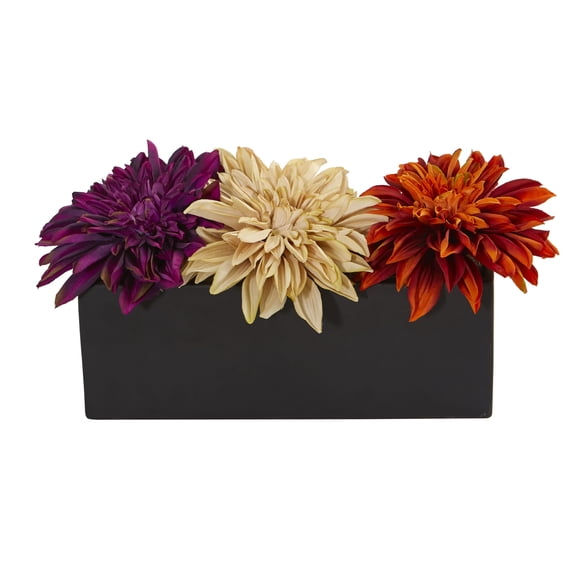 Nearly Natural Dahlia Artificial Arrangement in Black Planter